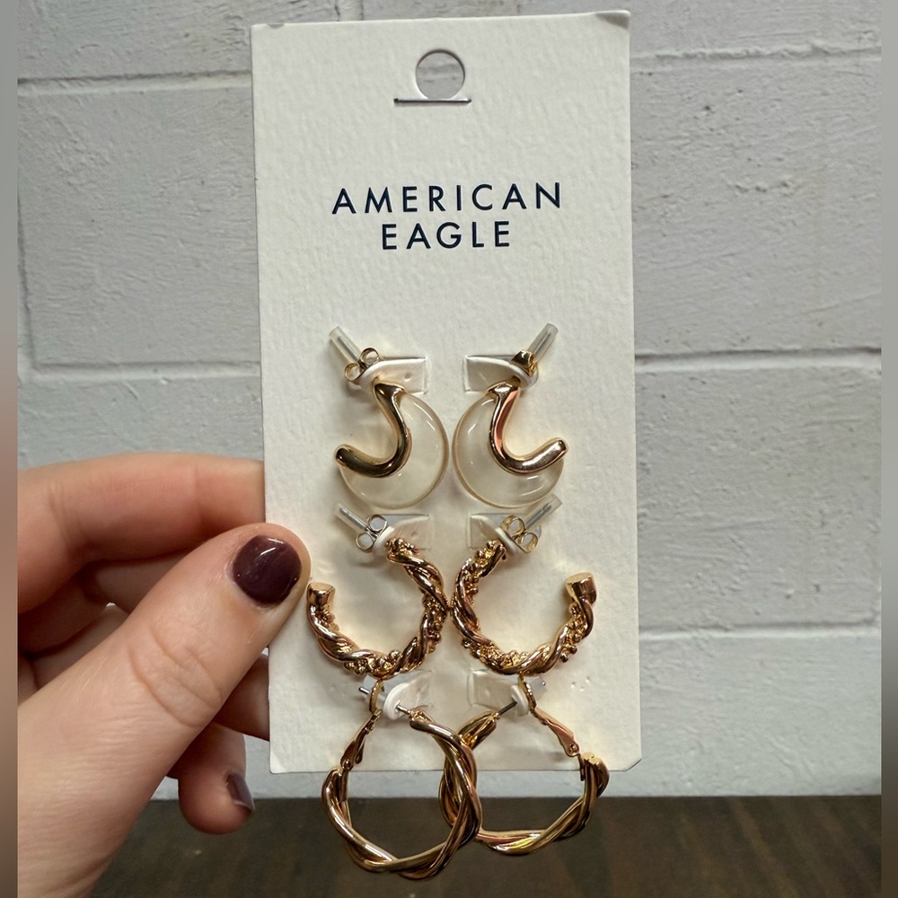 American Eagle Outfitters Gold Tone Hoop Earrings Trio